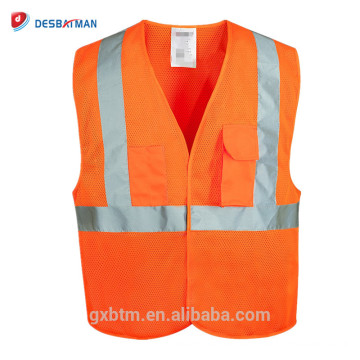 Orange Hi Vis Reflective Safety Waistcoat Vests Pockets High Reflective Warning Gear Stripes Jacket Vest Outdoor